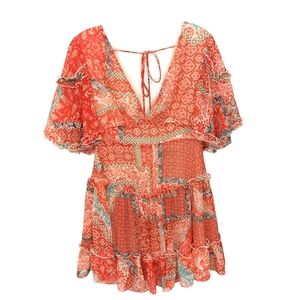 Etiquette Boho Ruffle Peasant Plunge Tiered Dress